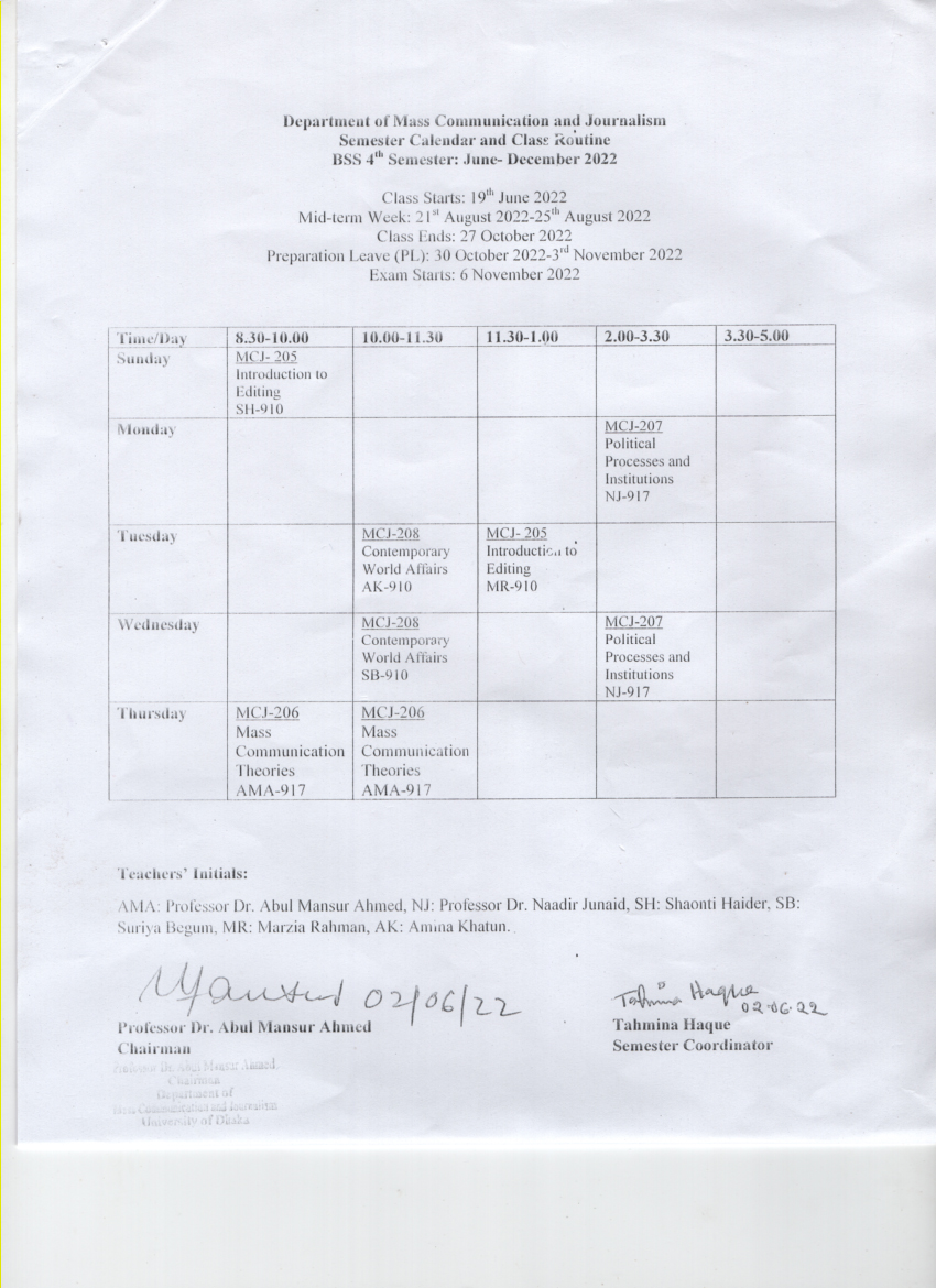 BSS Class Routine BSS Class Routine